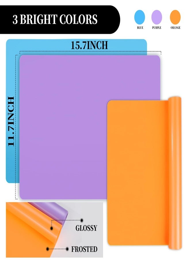 LEOBRO Silicone Mats, 3 PCS 15.7”x 11.7” Silicone Mats for Crafts, Resin Molds, Play Dough Mat for Resin, Clay, Craft Supplies, Orange & Purple & Blue - Image 2